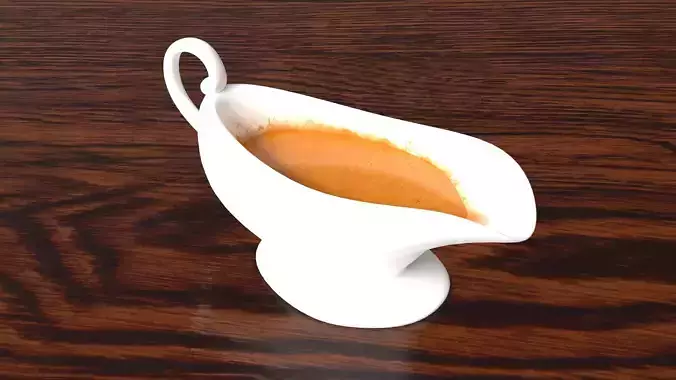 gravy sauce pitcher on wooden table Low-poly 3D model