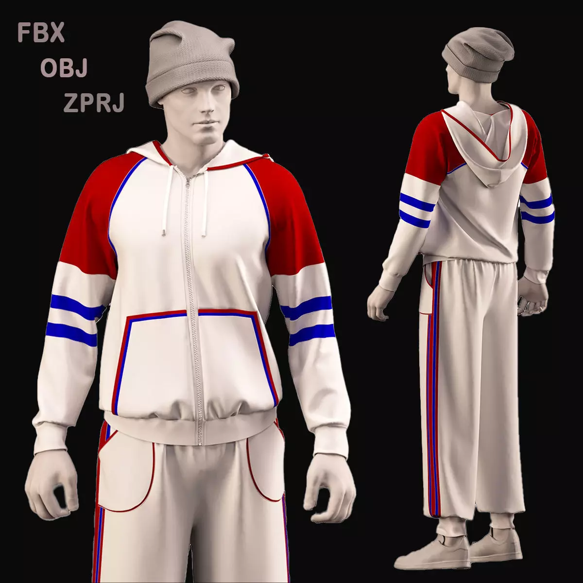 male sportswear and hat - ZPRJ - FBX - OBJ - TEXtures 3D model_0