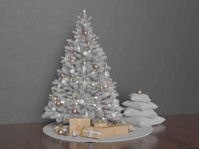High quality WHITE Christmas tree set pack 14 3D model_3