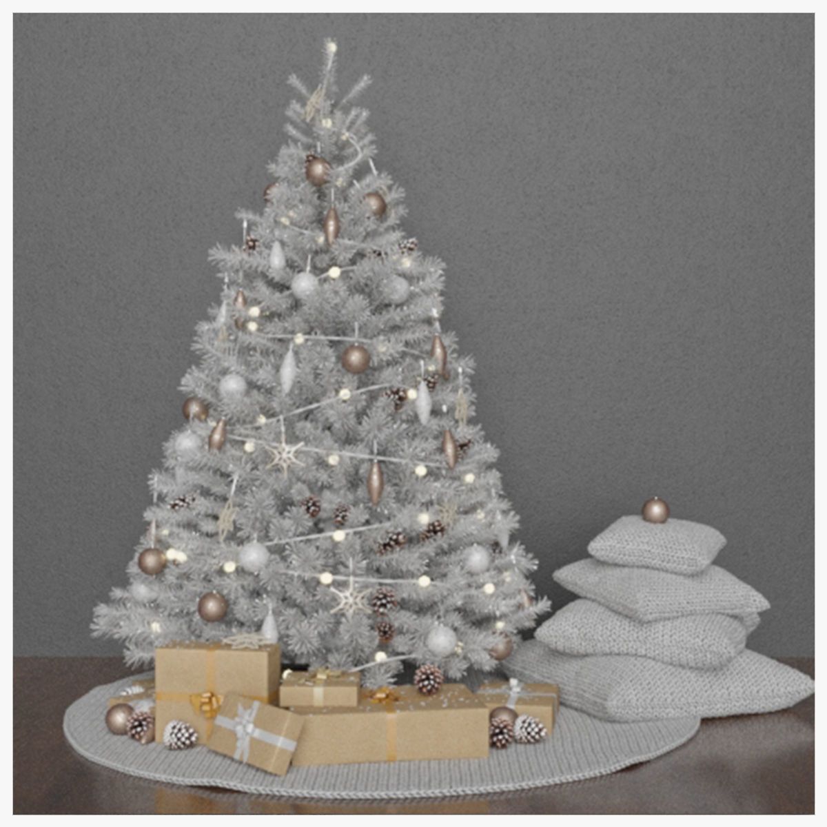 High quality WHITE Christmas tree set pack 14 3D model_8