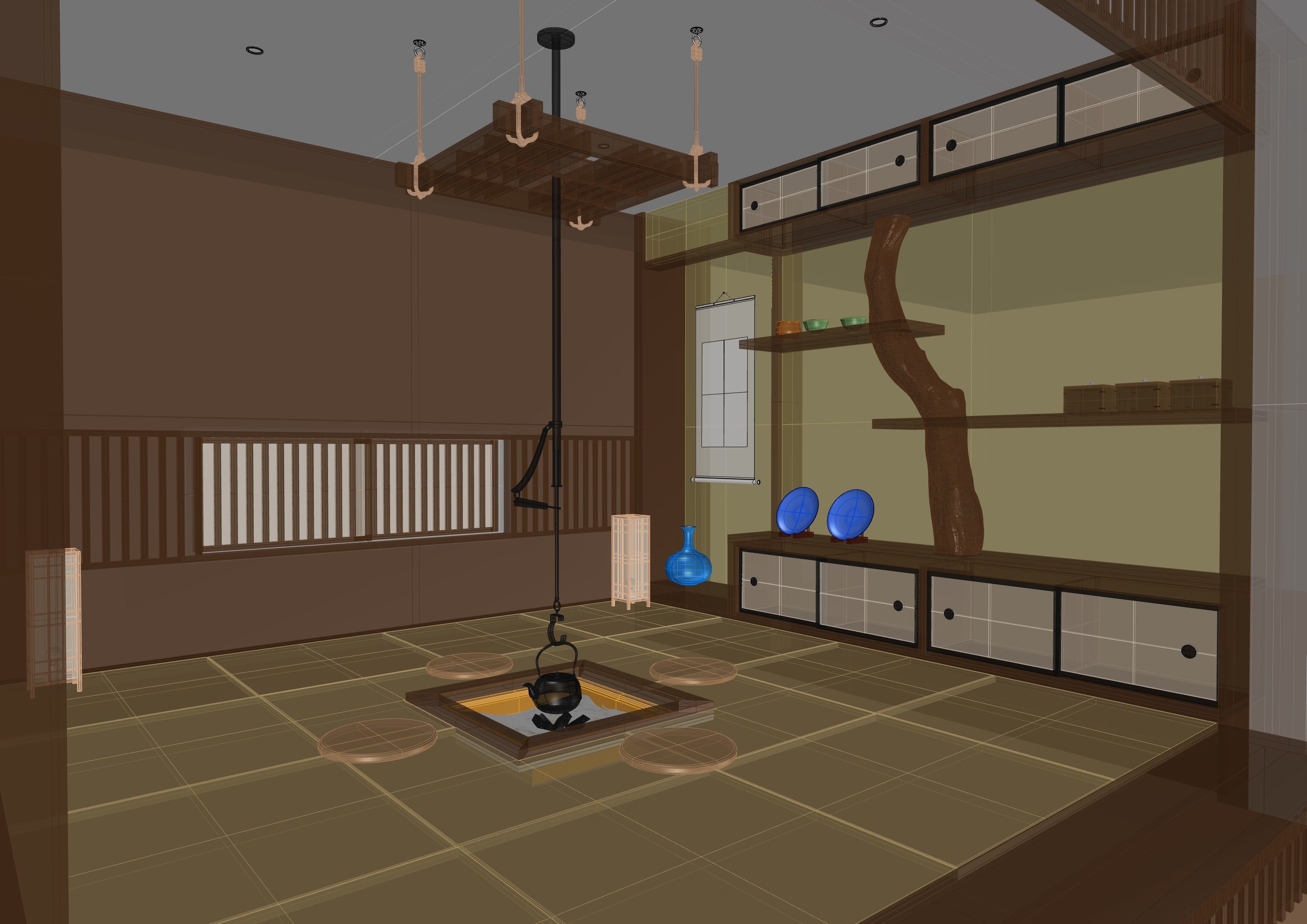 Japanese tea room furnitures set 3D model_5
