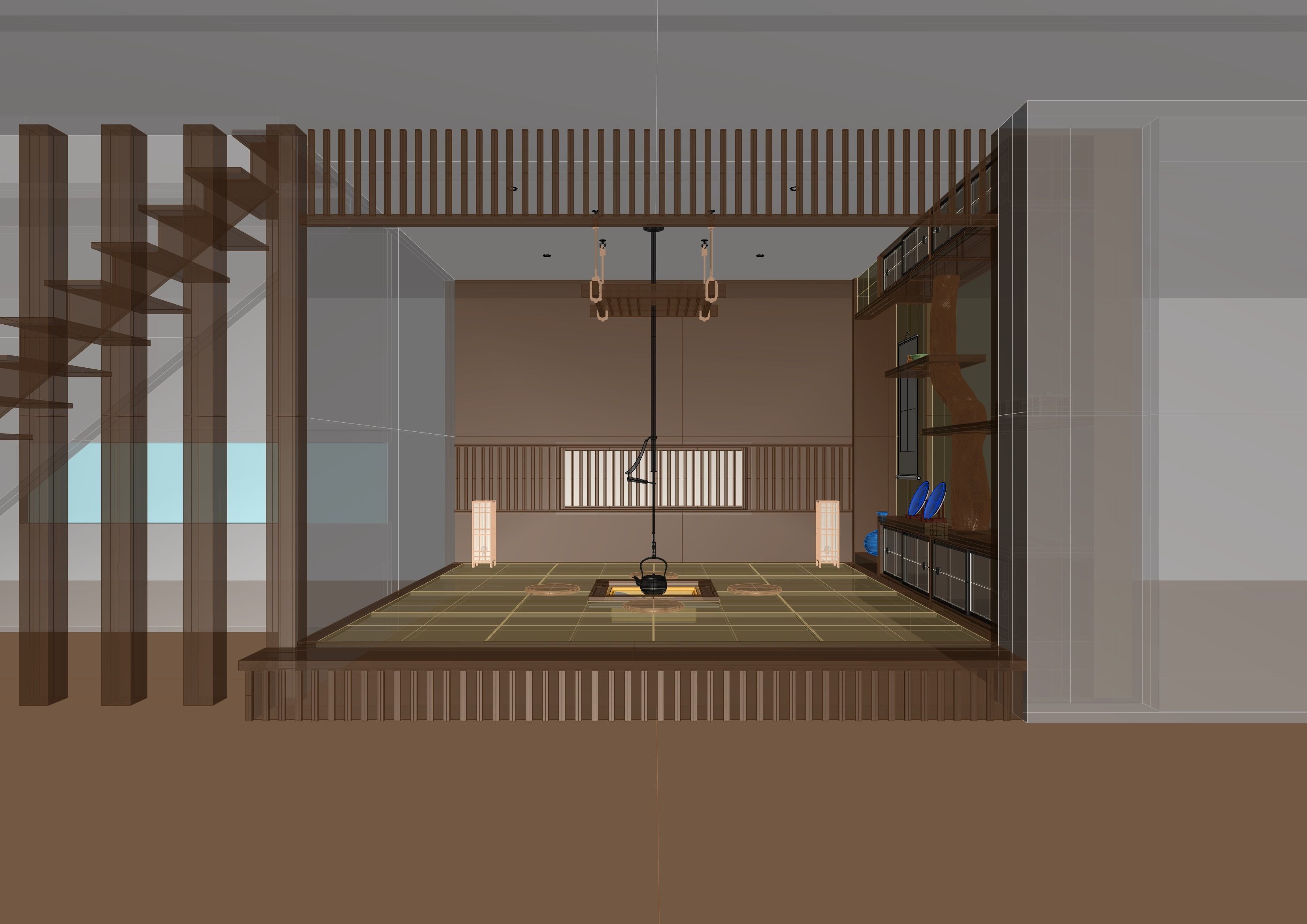 Japanese tea room furnitures set 3D model_4