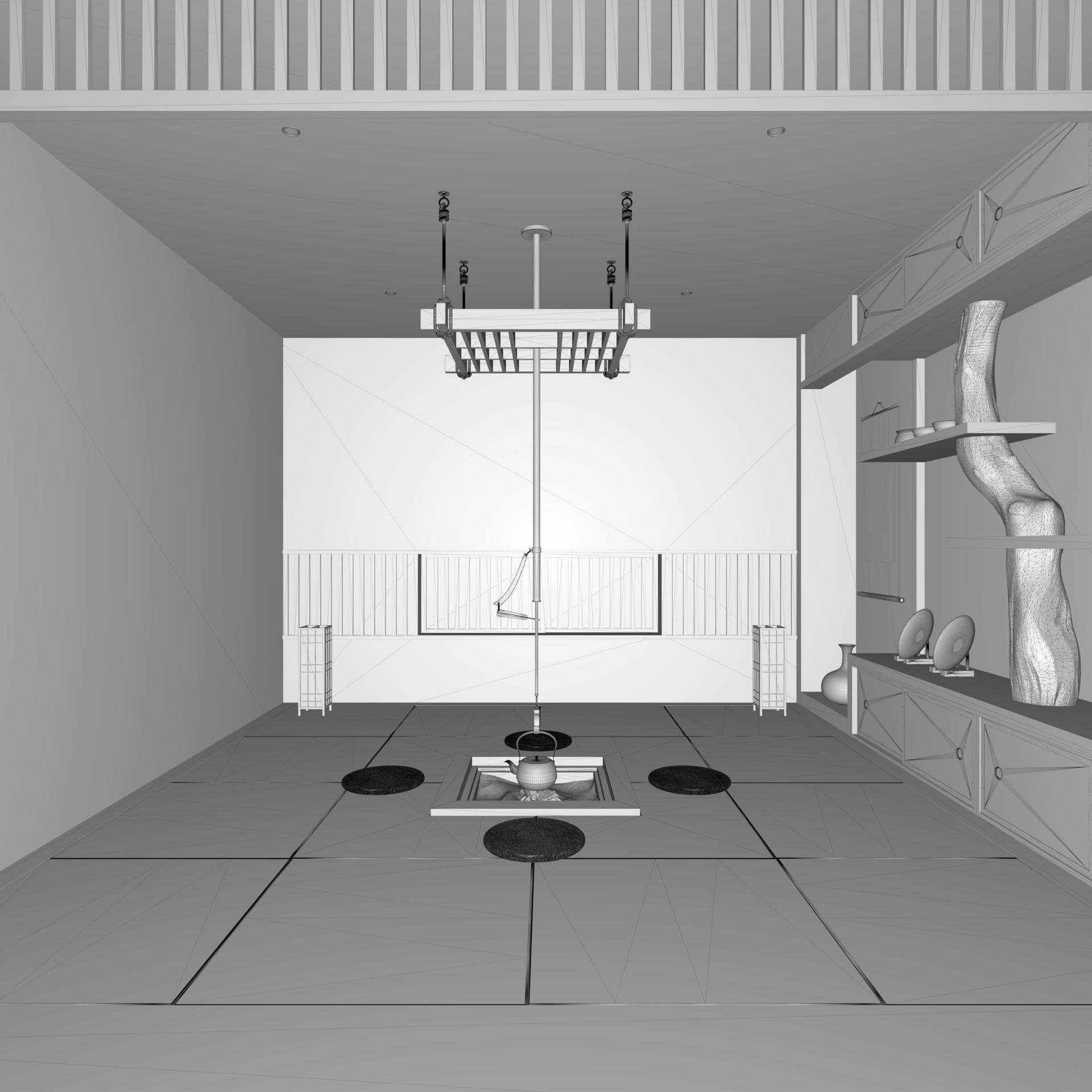Japanese tea room furnitures set 3D model_3