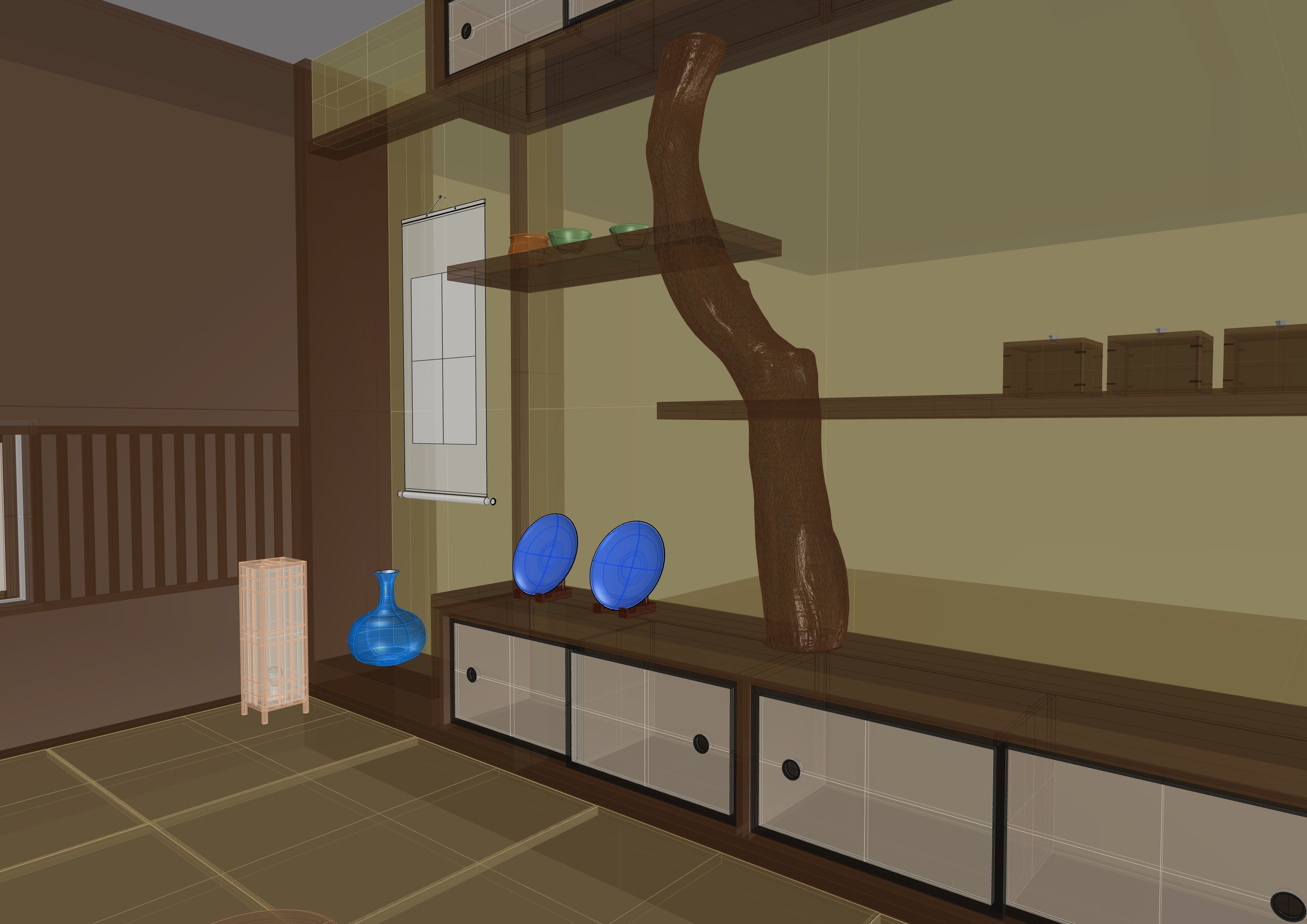 Japanese tea room furnitures set 3D model_7