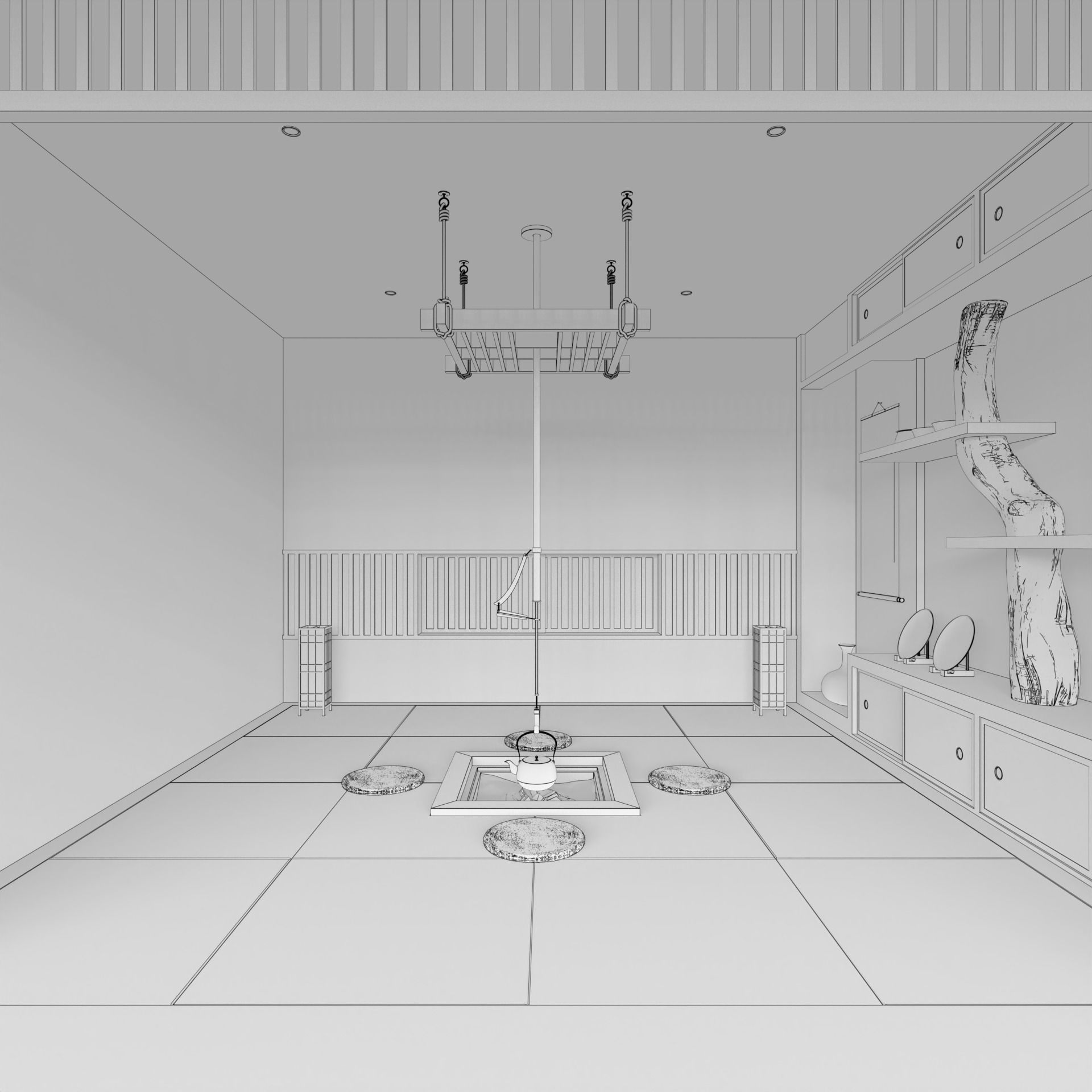 Japanese tea room furnitures set 3D model_1