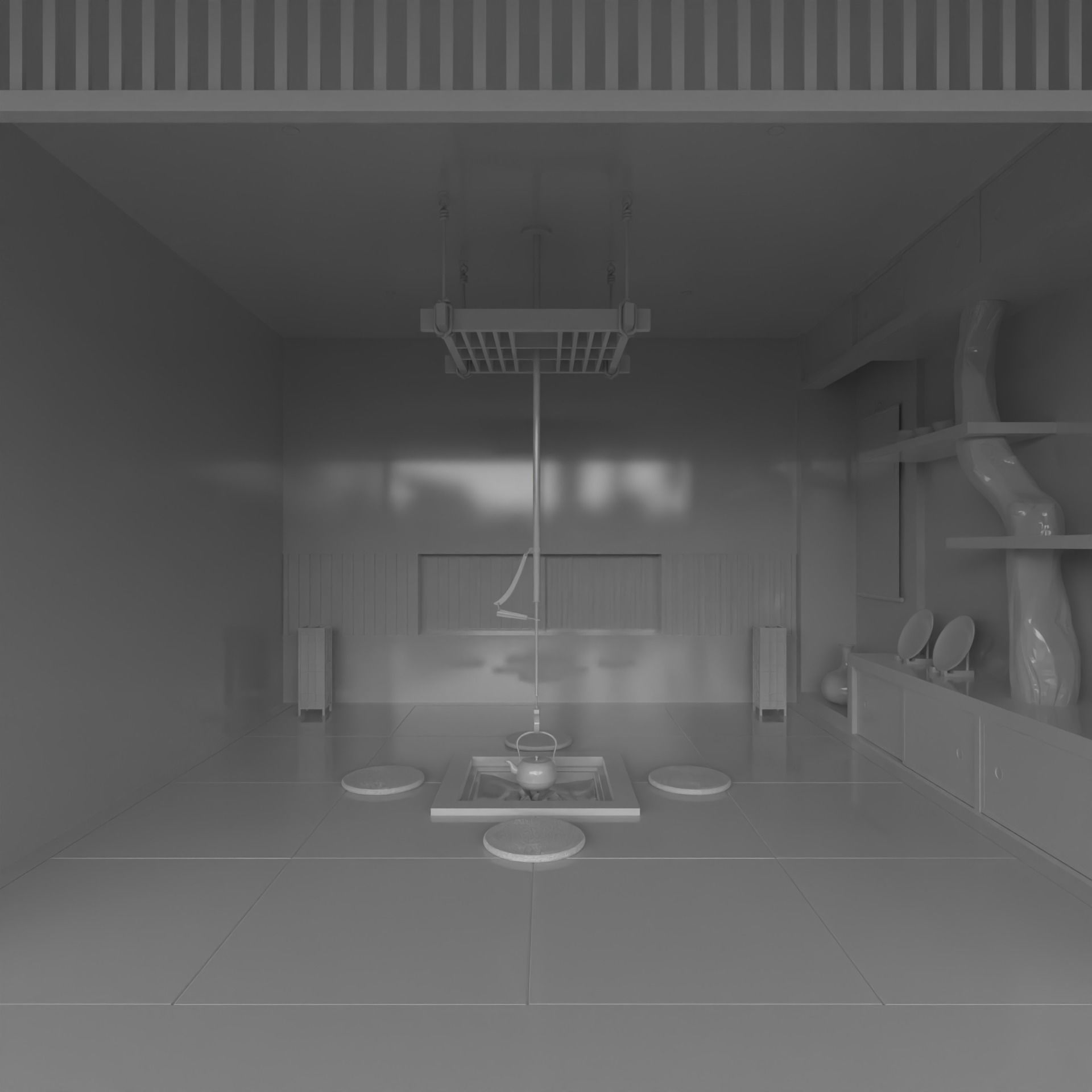 Japanese tea room furnitures set 3D model_2