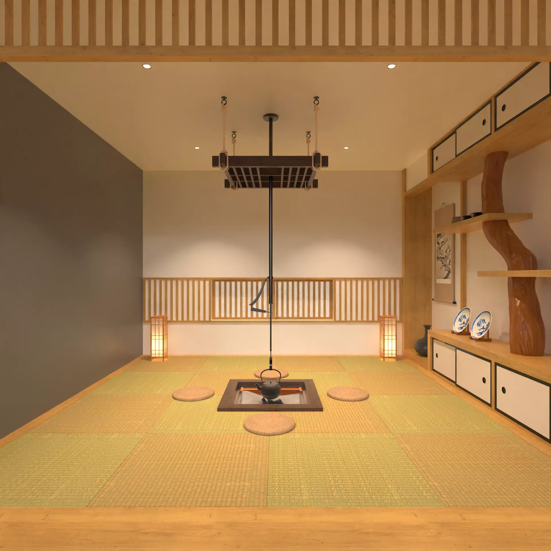 Japanese tea room furnitures set 3D model_0