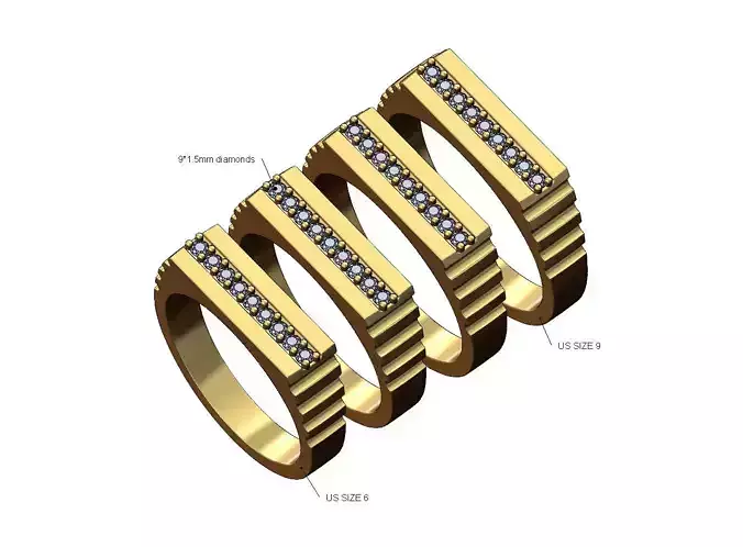 Undulated diamond rectangular signet US sizes 6to9