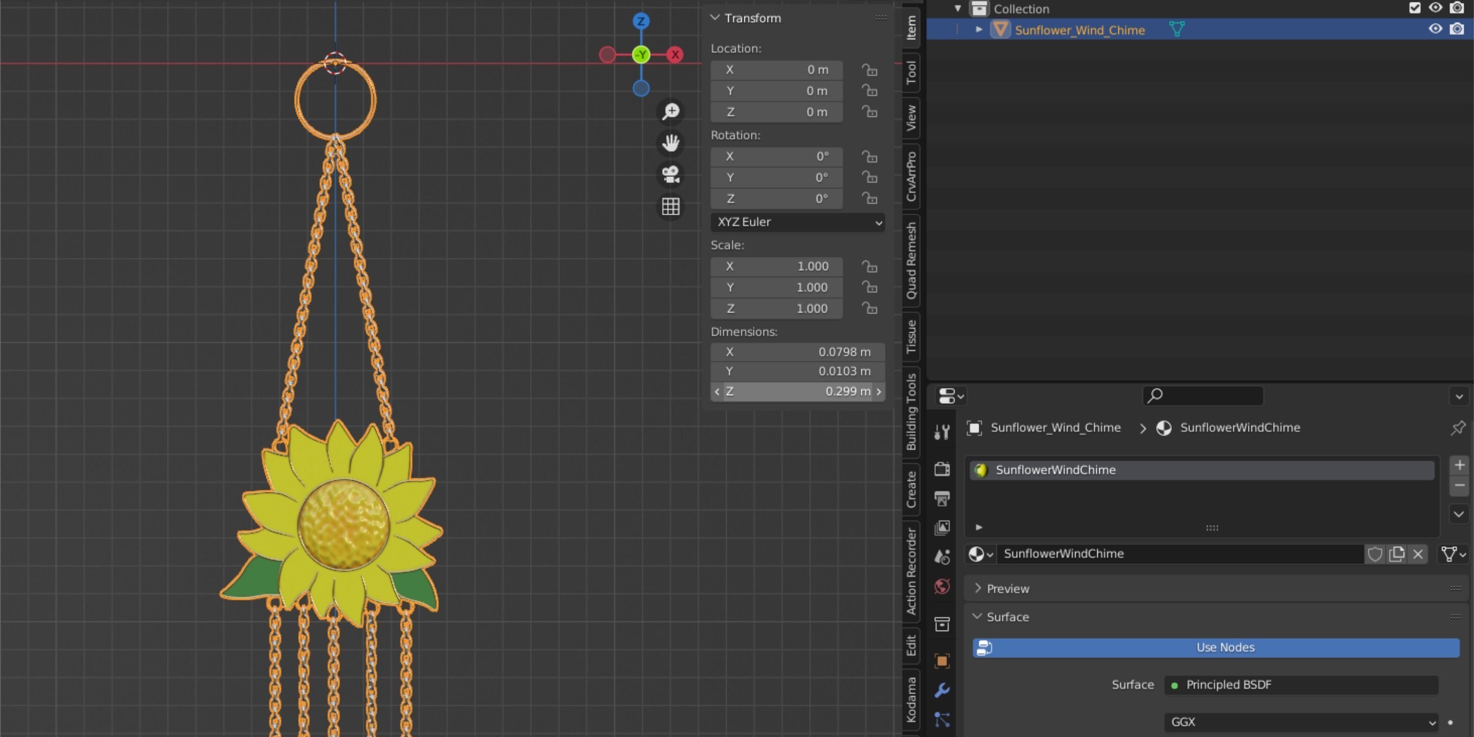 Sunflower Wind Chime Low-poly 3D model_4