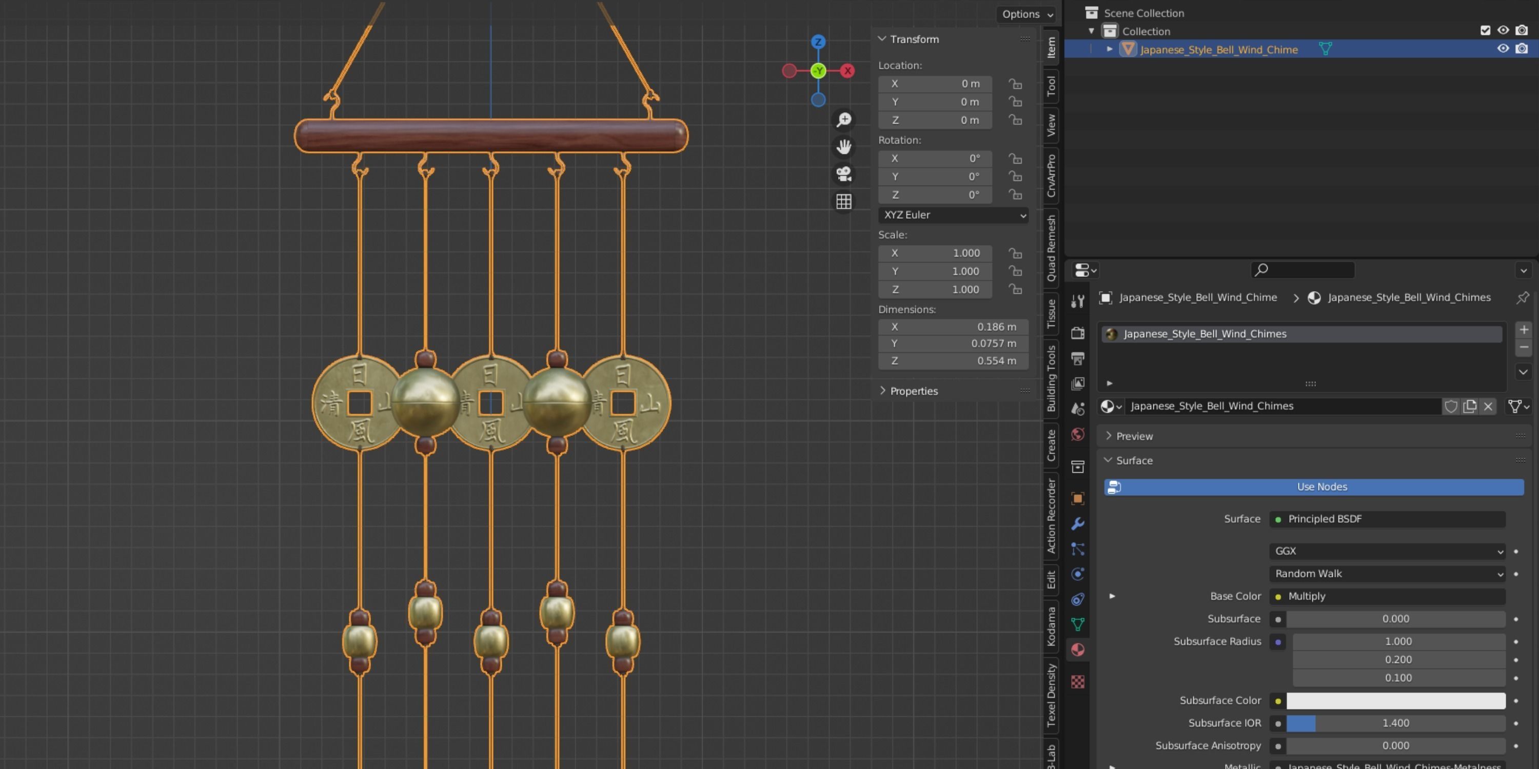 Japanese Style Bell Wind Chime Low-poly 3D model_3