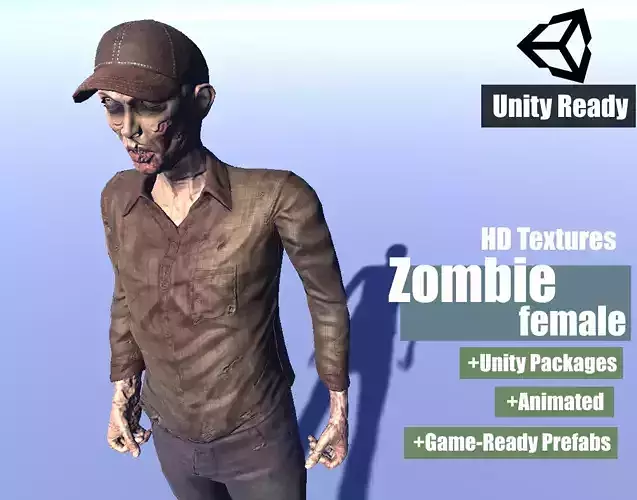 Zombie - animated rigged Zombie Male in Cap Low-poly 3D model