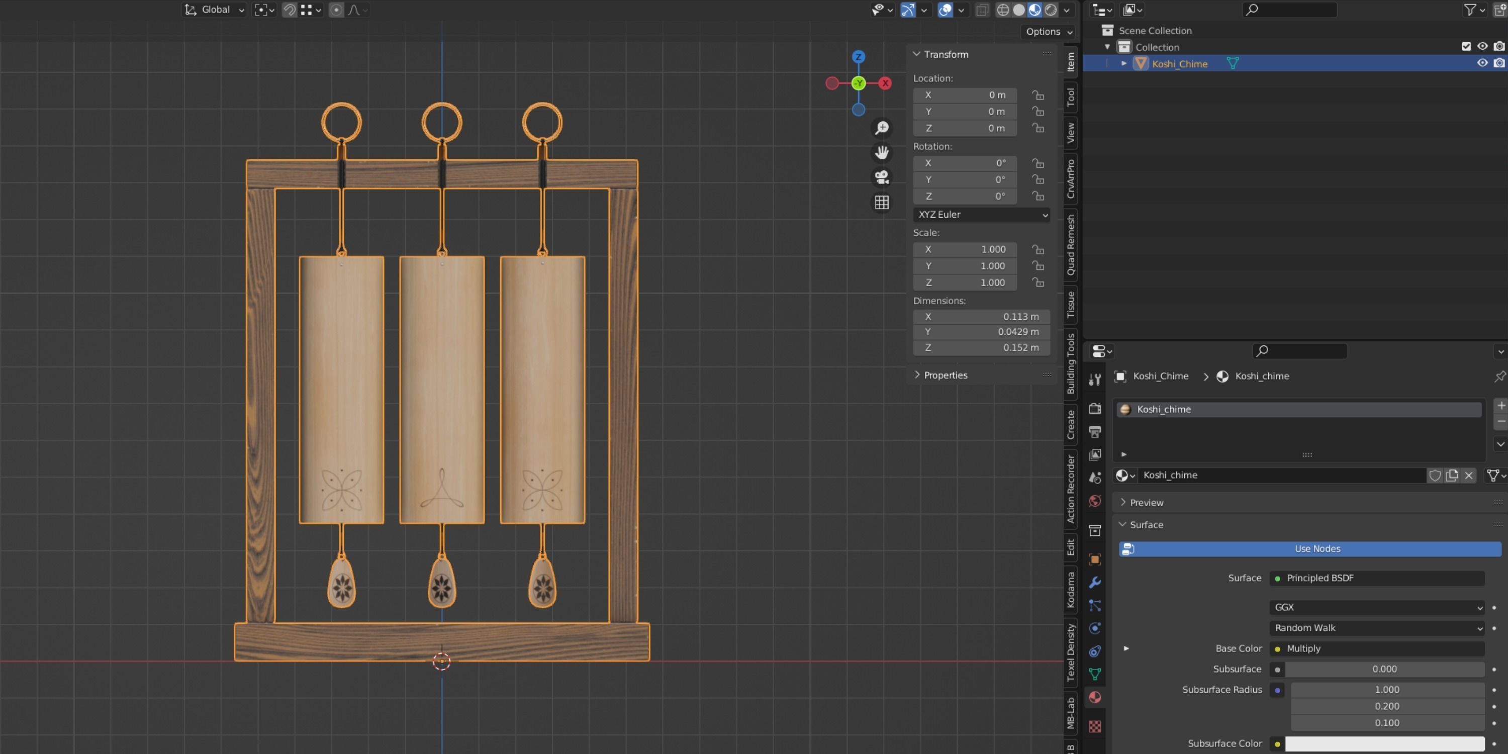 Koshi Wind Chime Low-poly 3D model_3