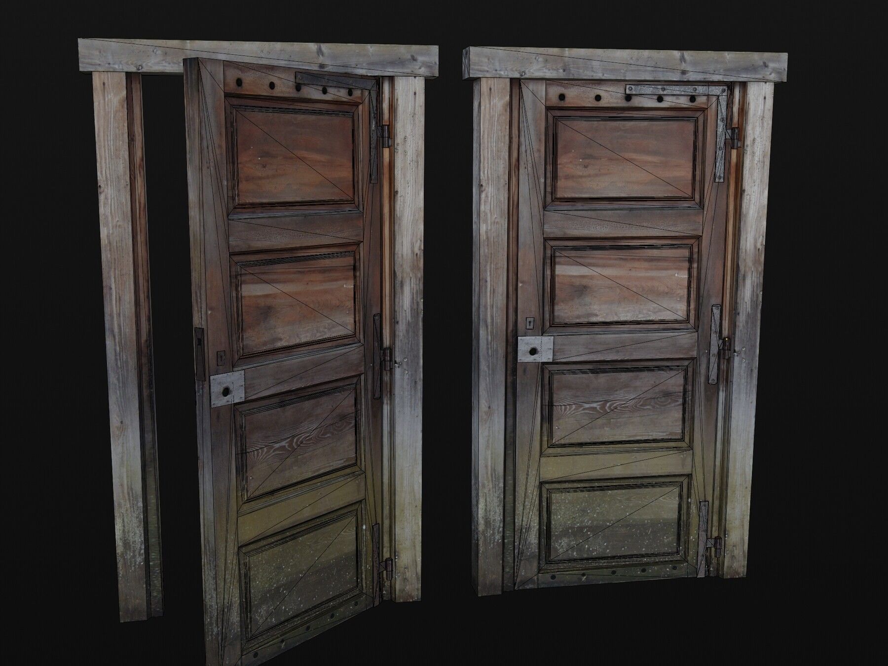Abandoned Wooden Door Low-poly Low-poly 3D model_7