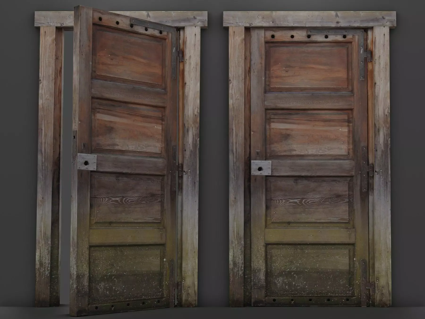 Abandoned Wooden Door Low-poly Low-poly 3D model_0