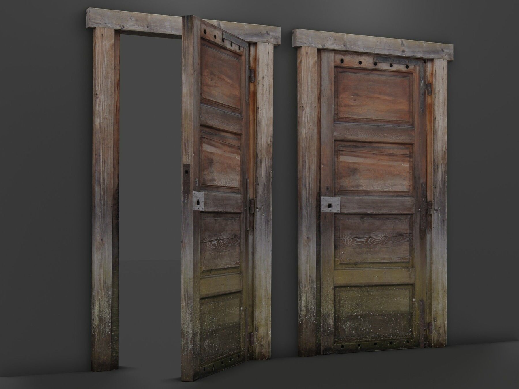 Abandoned Wooden Door Low-poly Low-poly 3D model_2