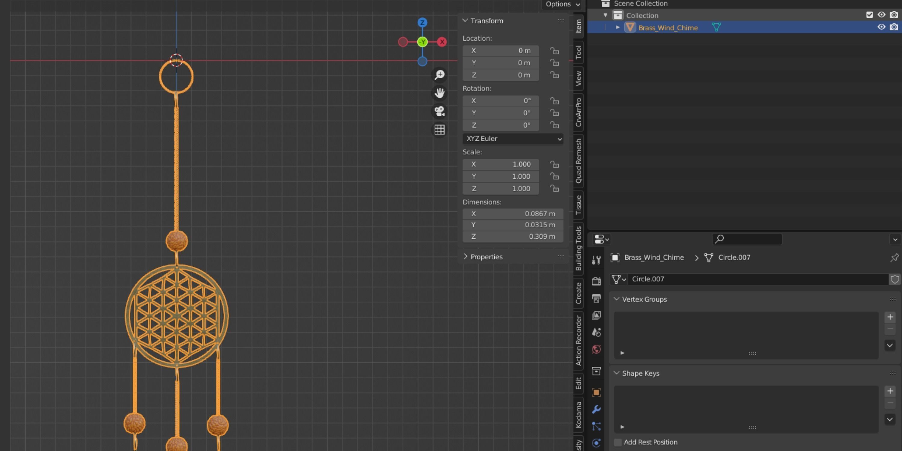 Brass Wind Chime Low-poly 3D model_3