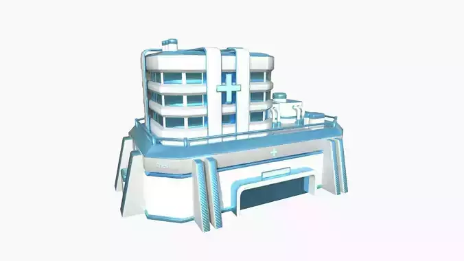 SciFi Hospital A01 White Blue - Sci Fi Exterior Design Low-poly 3D model