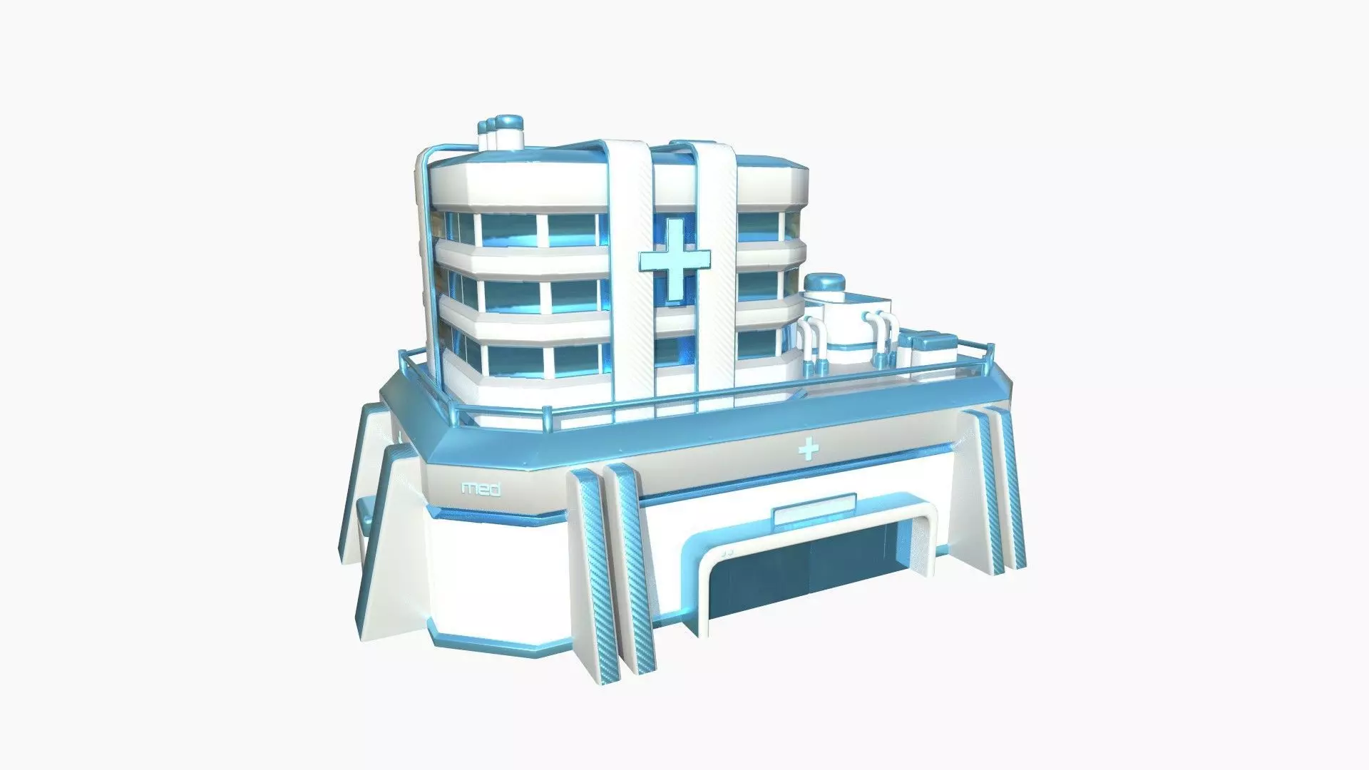 SciFi Hospital A01 White Blue - Sci Fi Exterior Design Low-poly 3D model_0