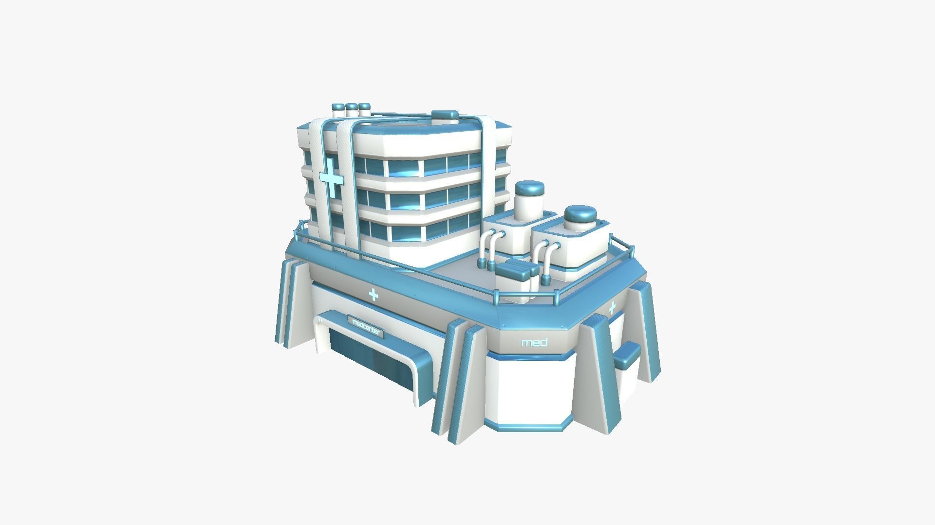 SciFi Hospital A01 White Blue - Sci Fi Exterior Design Low-poly 3D model_2