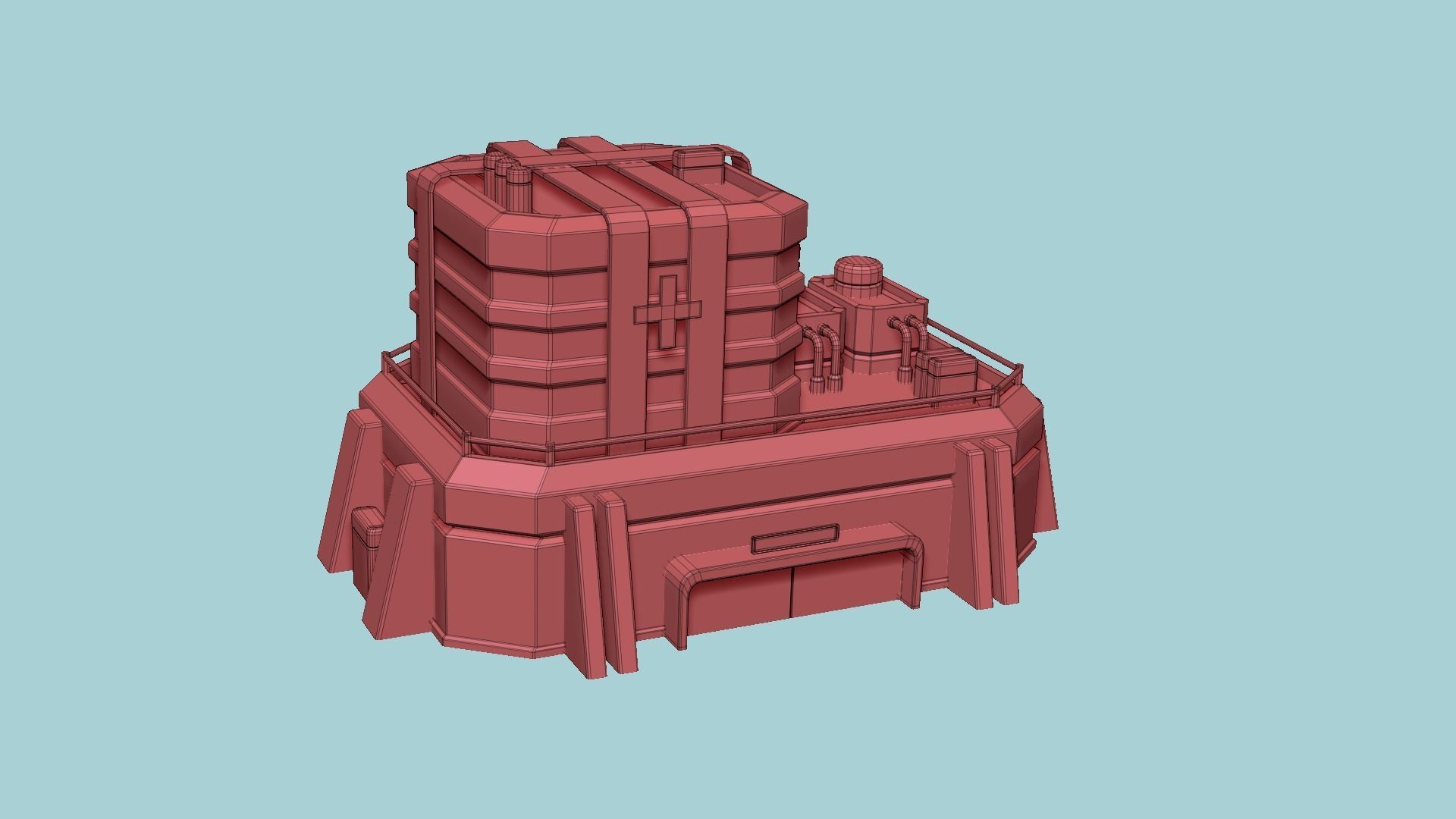 SciFi Hospital A01 White Blue - Sci Fi Exterior Design Low-poly 3D model_14