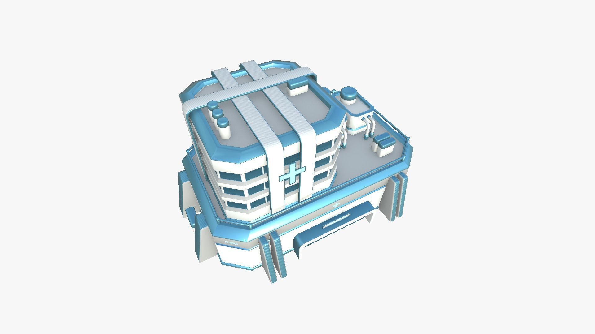 SciFi Hospital A01 White Blue - Sci Fi Exterior Design Low-poly 3D model_4