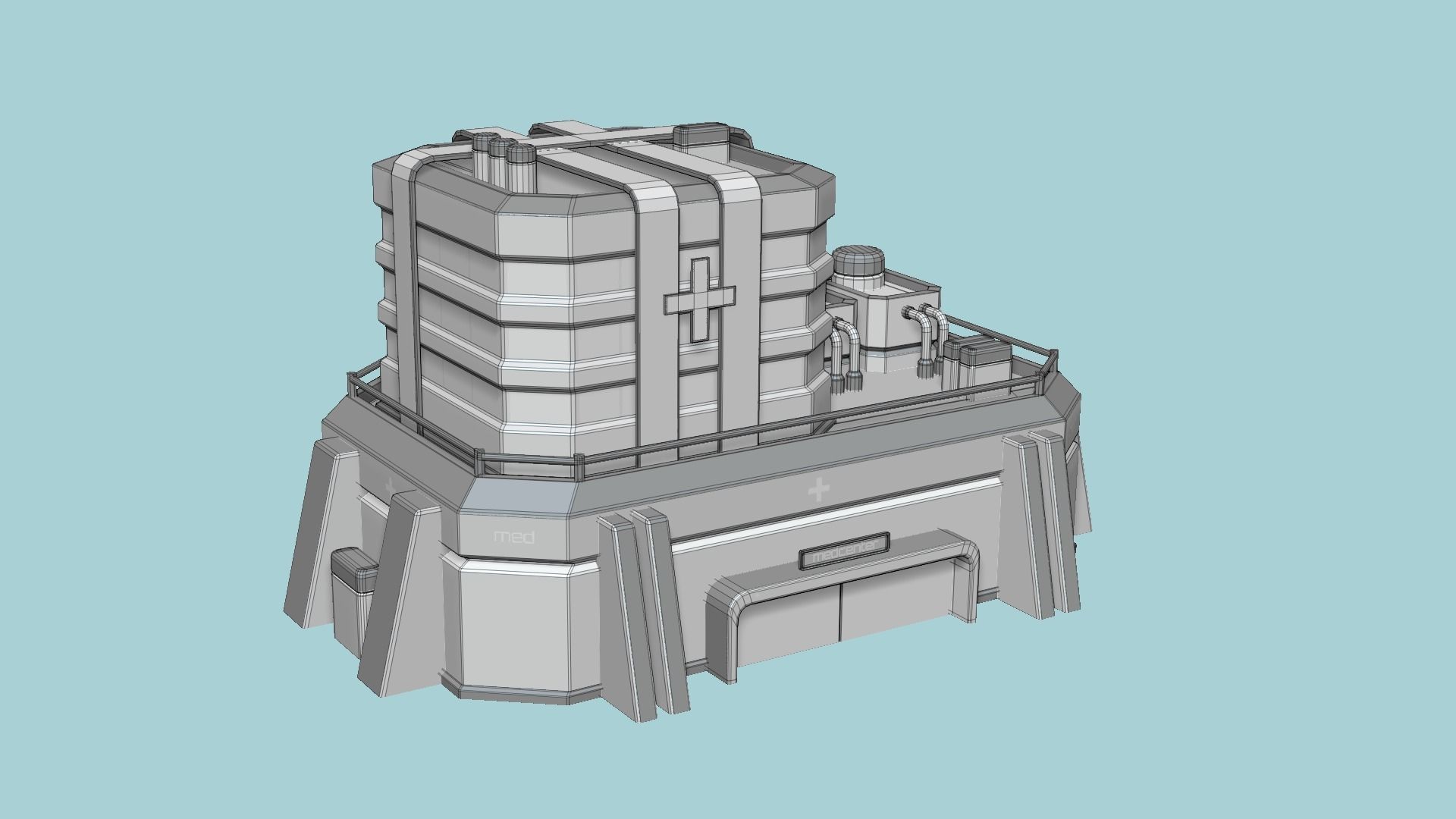 SciFi Hospital A02 White Gray - Sci Fi Exterior Design Low-poly 3D model_6