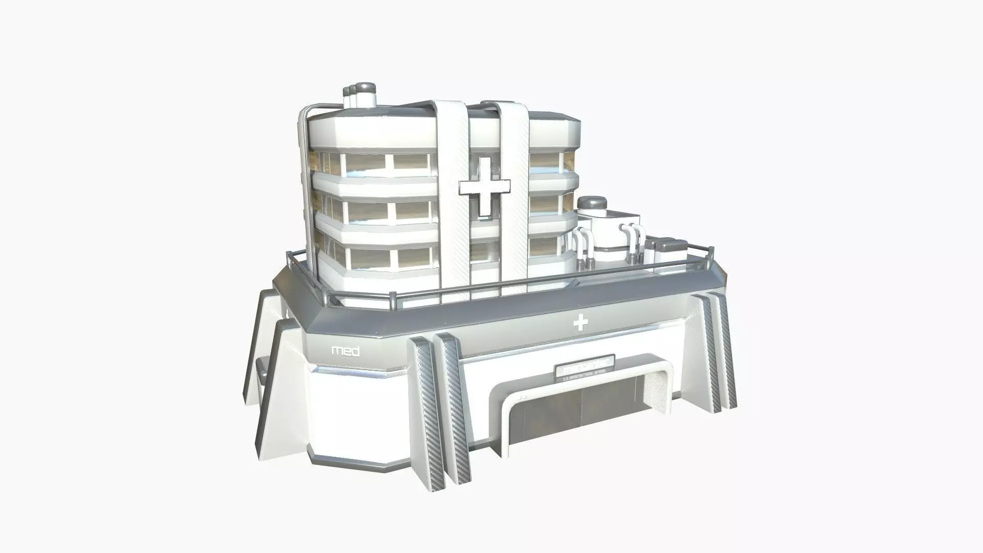 SciFi Hospital A02 White Gray - Sci Fi Exterior Design Low-poly 3D model_0