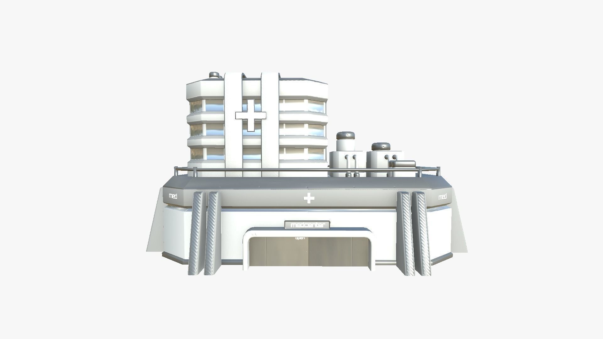 SciFi Hospital A02 White Gray - Sci Fi Exterior Design Low-poly 3D model_1