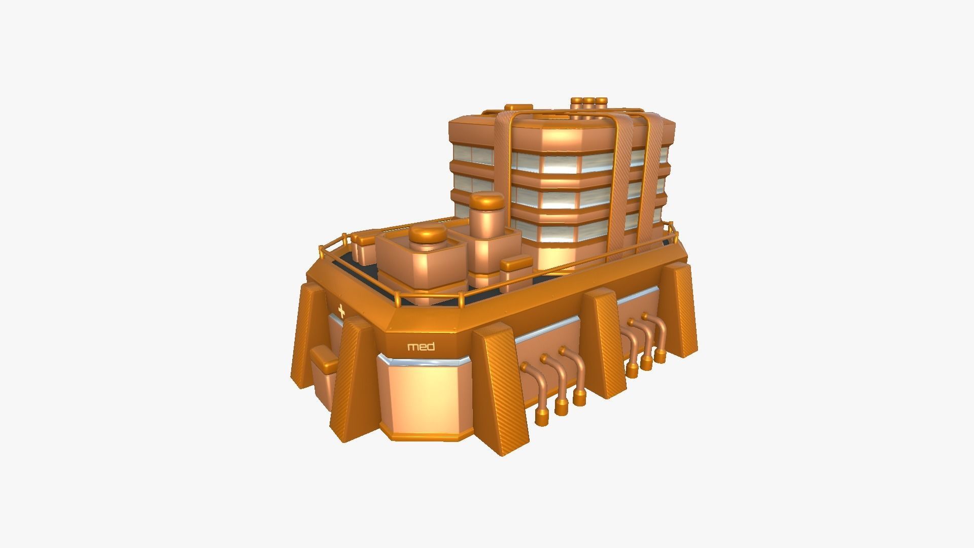 SciFi Hospital A04 Orange - Sci Fi Exterior Design Low-poly 3D model_3