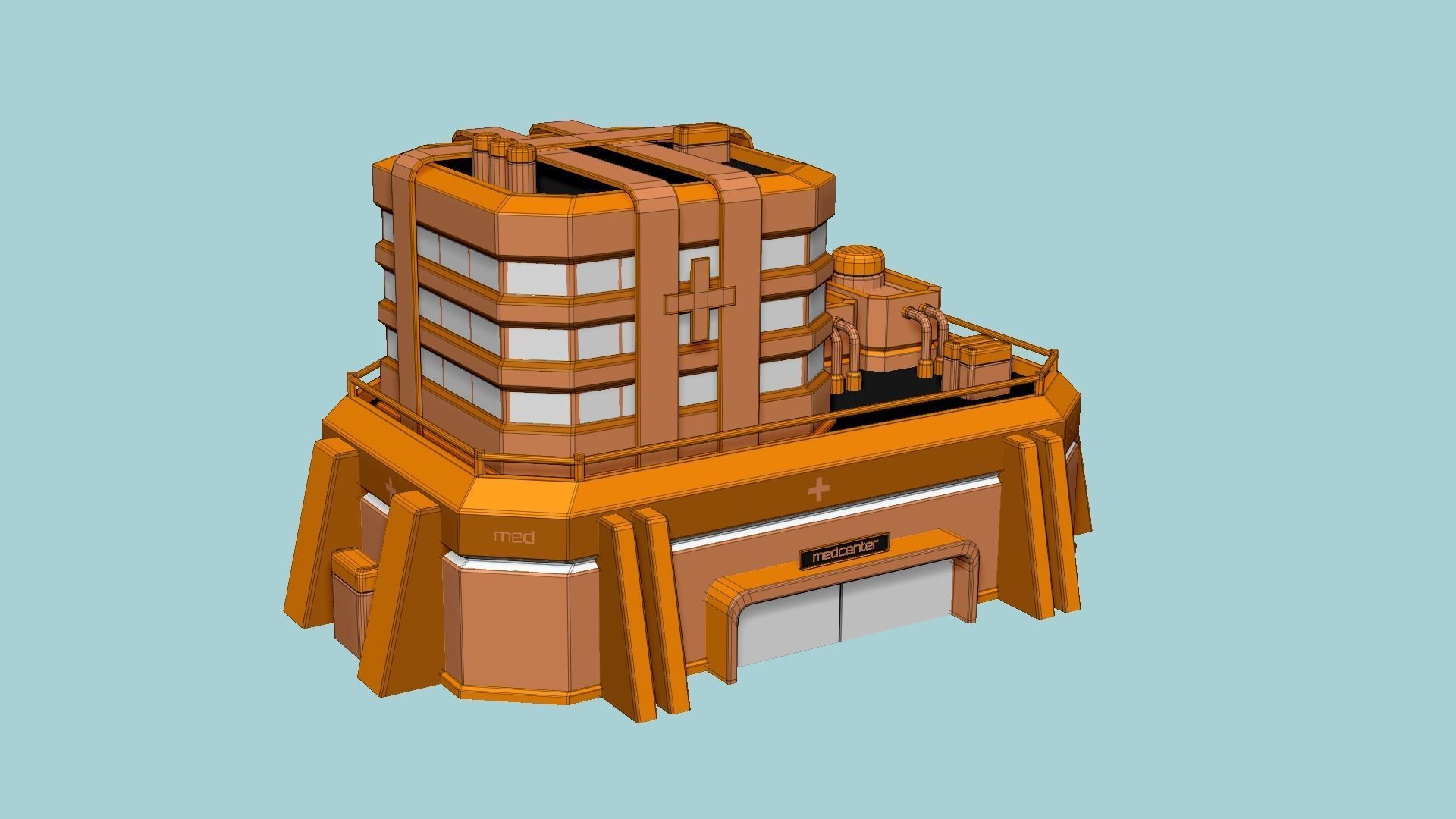 SciFi Hospital A04 Orange - Sci Fi Exterior Design Low-poly 3D model_6