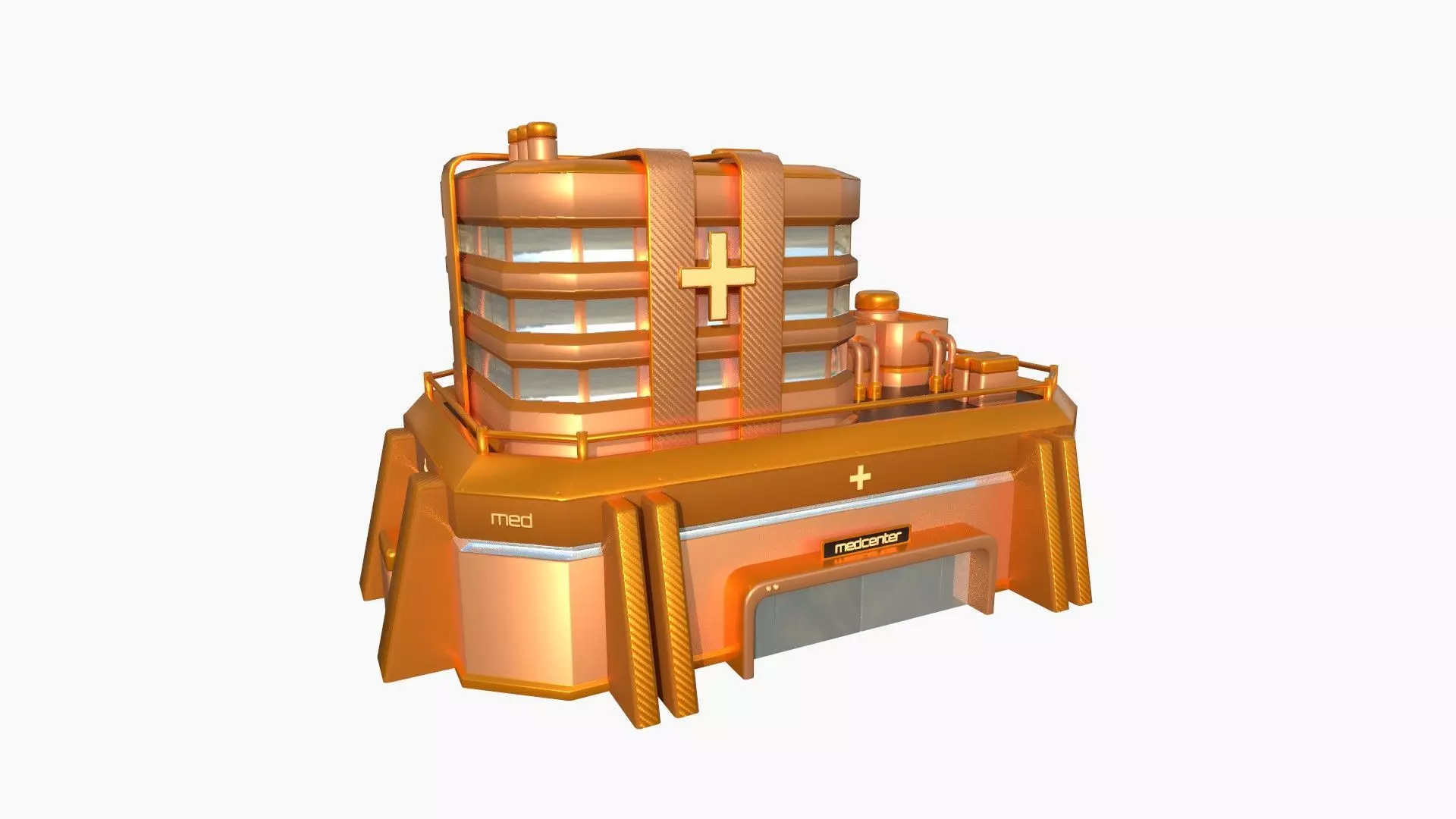 SciFi Hospital A04 Orange - Sci Fi Exterior Design Low-poly 3D model_0