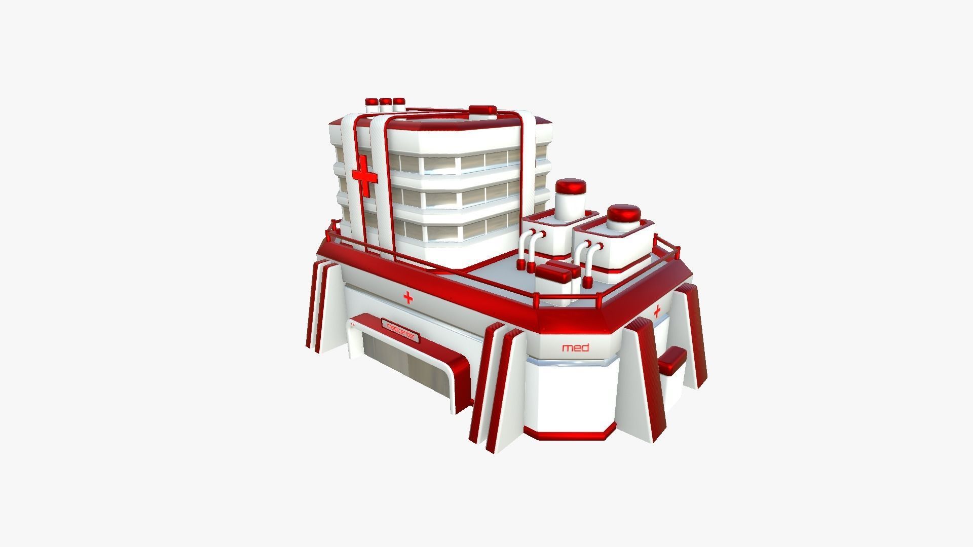 SciFi Hospital A05 Red - Sci Fi Exterior Design Low-poly 3D model_2