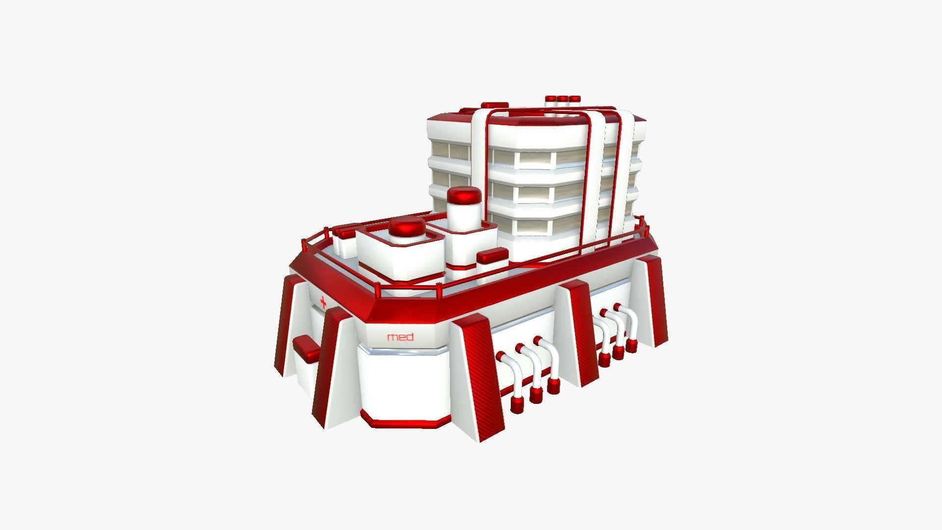 SciFi Hospital A05 Red - Sci Fi Exterior Design Low-poly 3D model_3