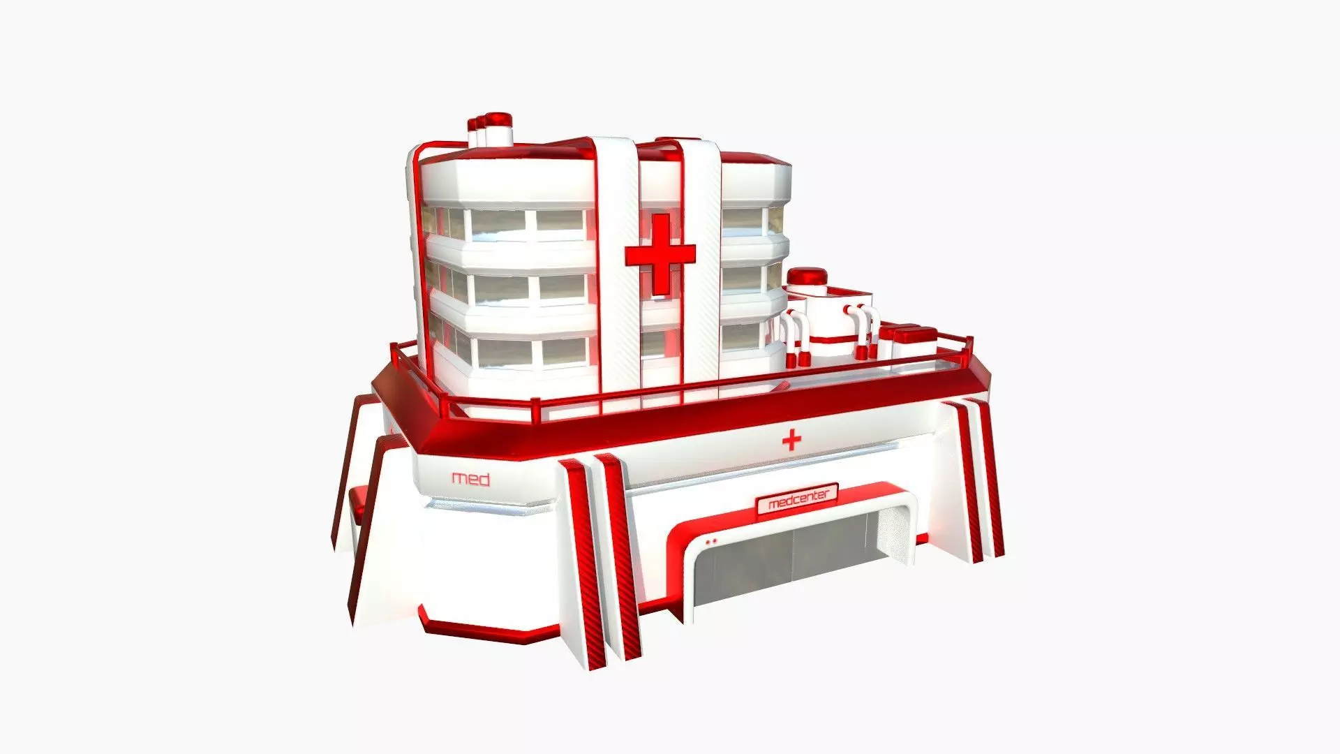 SciFi Hospital A05 Red - Sci Fi Exterior Design Low-poly 3D model_0