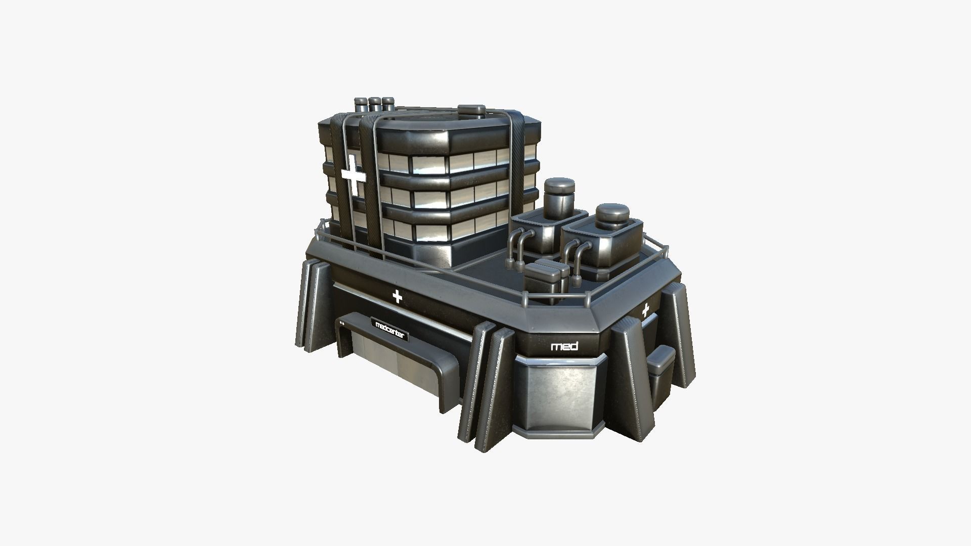 SciFi Hospital A09 Dark Metal - Sci Fi Exterior Design Low-poly 3D model_2