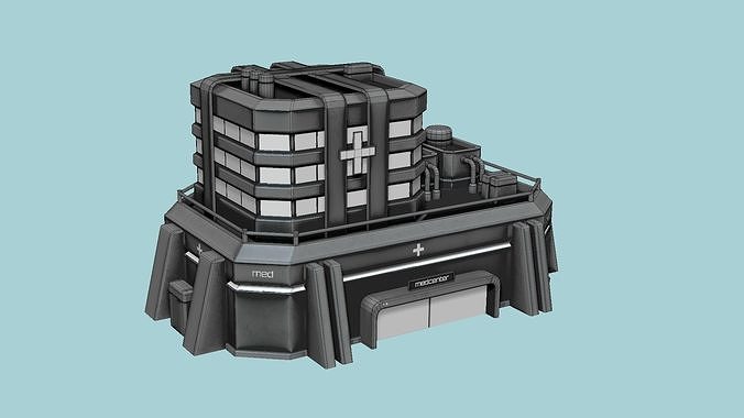SciFi Hospital A09 Dark Metal - Sci Fi Exterior Design Low-poly 3D model 7