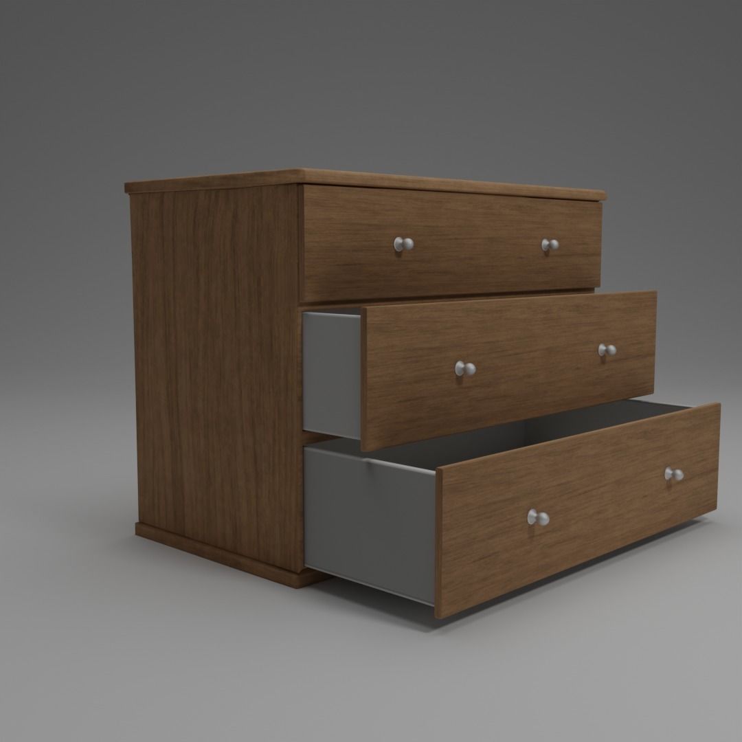 Three Drawer Dresser Low-poly 3D model_5