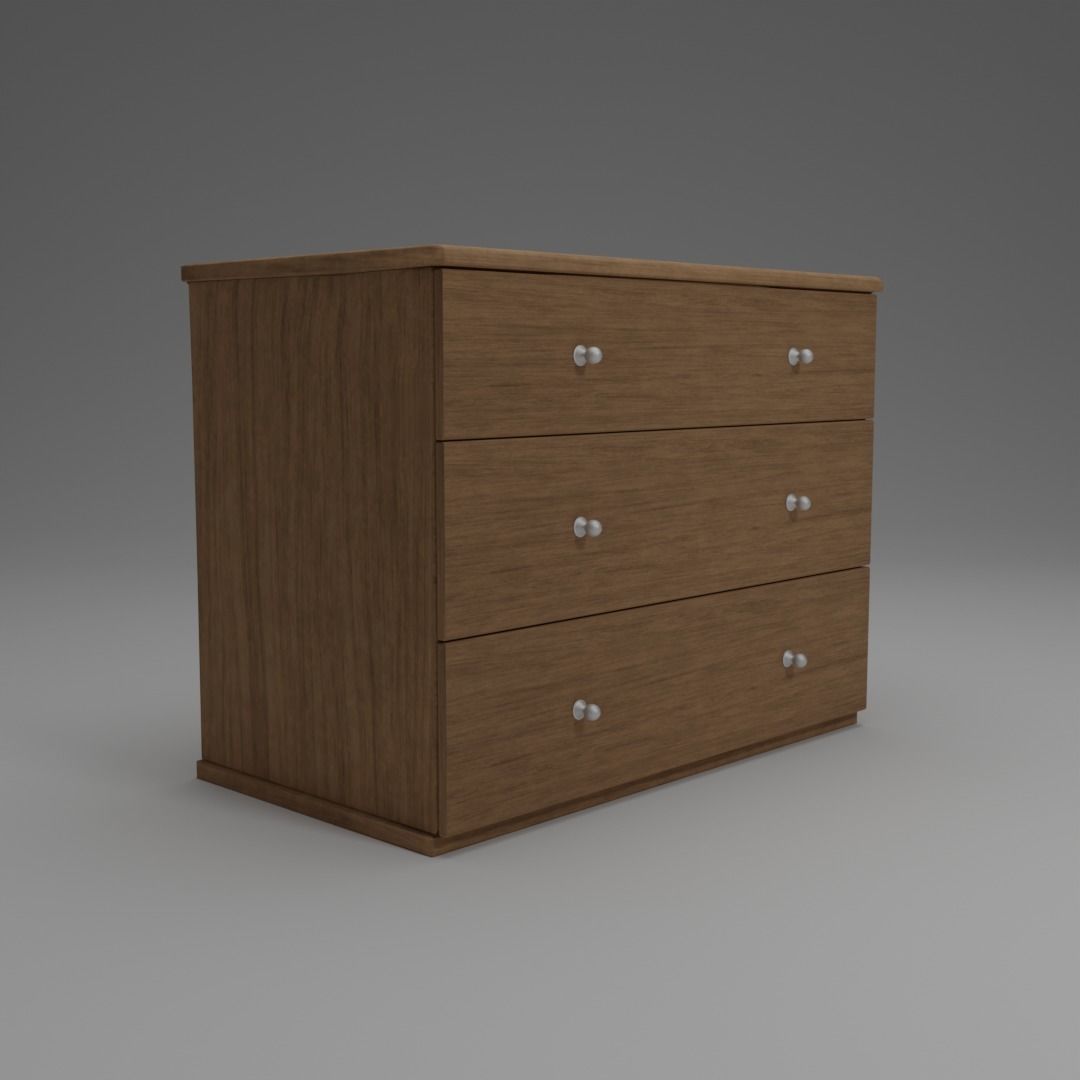 Three Drawer Dresser Low-poly 3D model_4