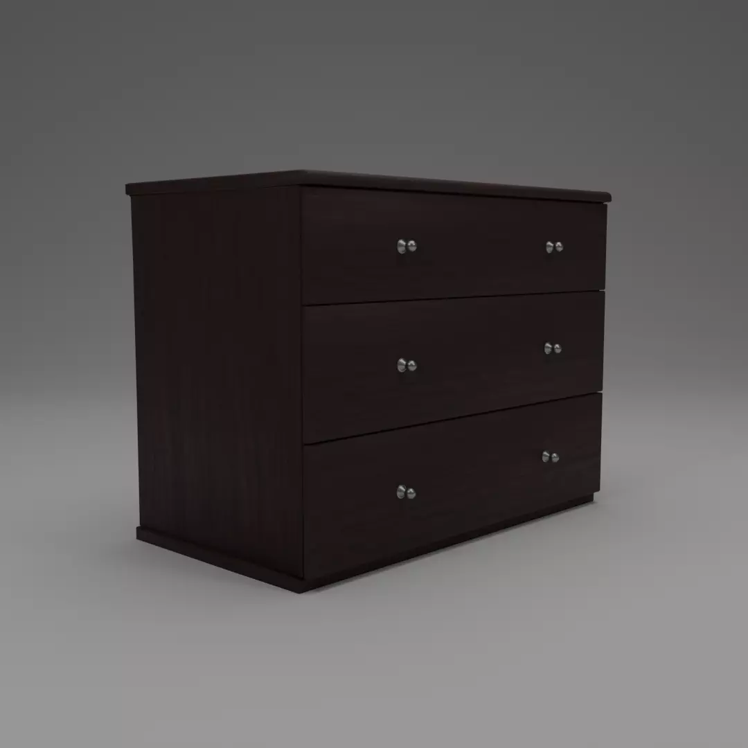 Three Drawer Dresser Low-poly 3D model_0