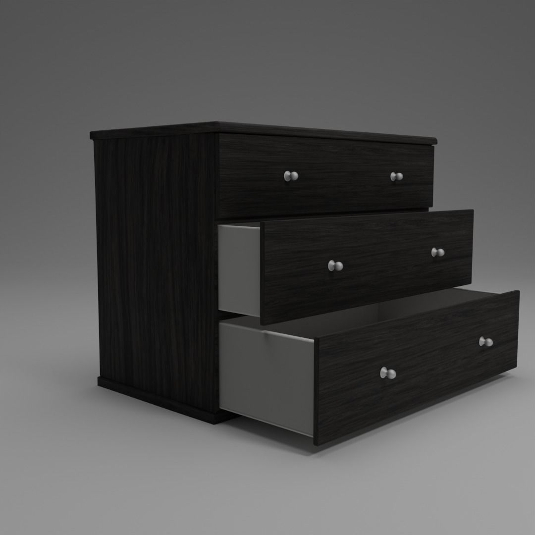 Three Drawer Dresser Low-poly 3D model_3