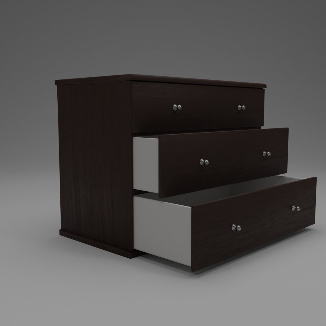 Three Drawer Dresser Low-poly 3D model_1