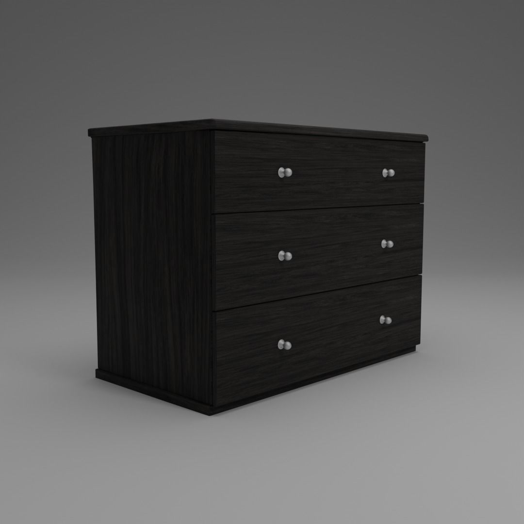 Three Drawer Dresser Low-poly 3D model_2