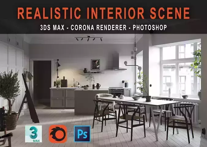 Nordic Living room  Realistic 3d scene