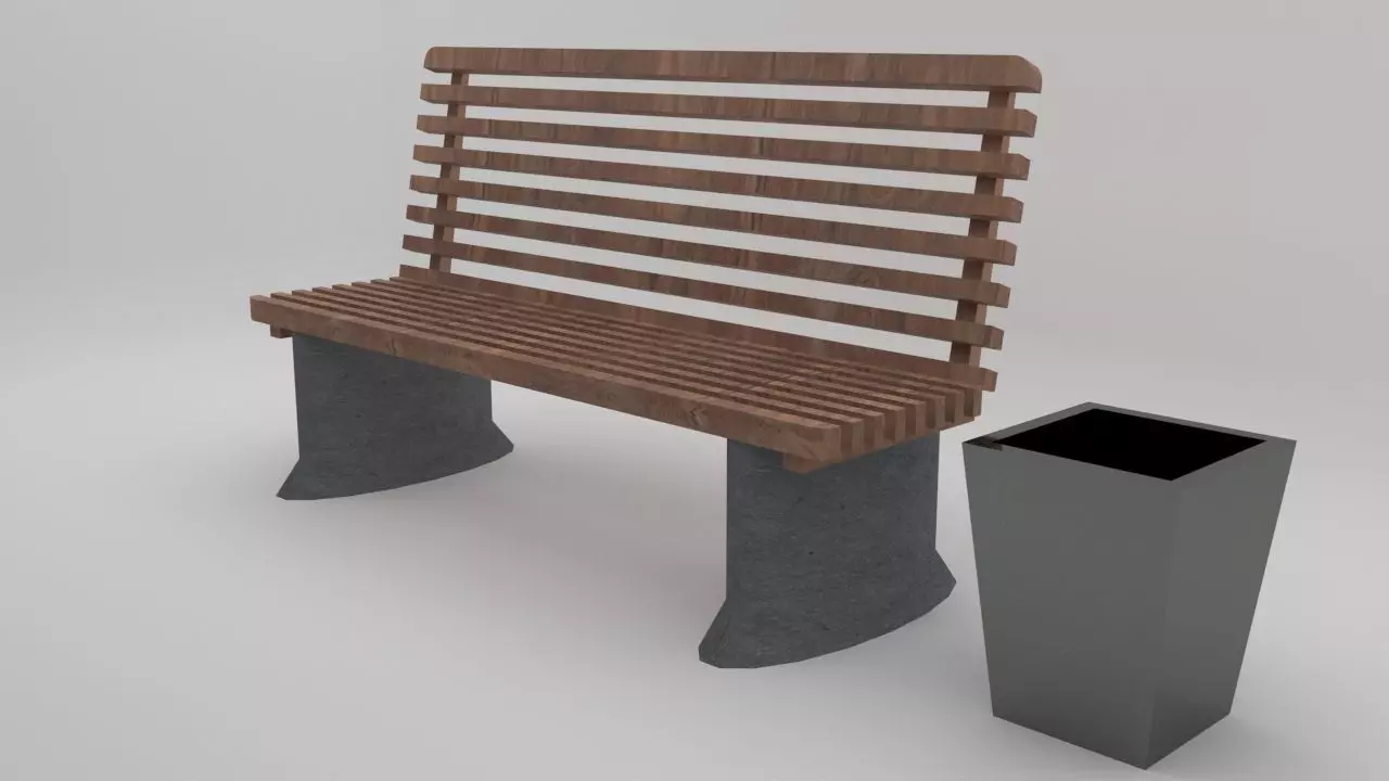 bench1 bench and trash can Free 3D model