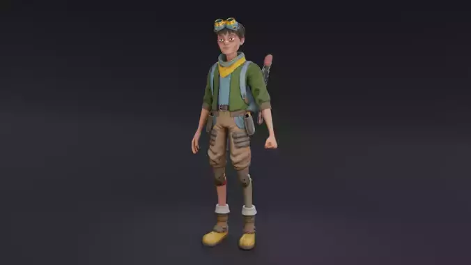 Post Apocalyptic Young Mechanic Character   Game Ready 3D Model