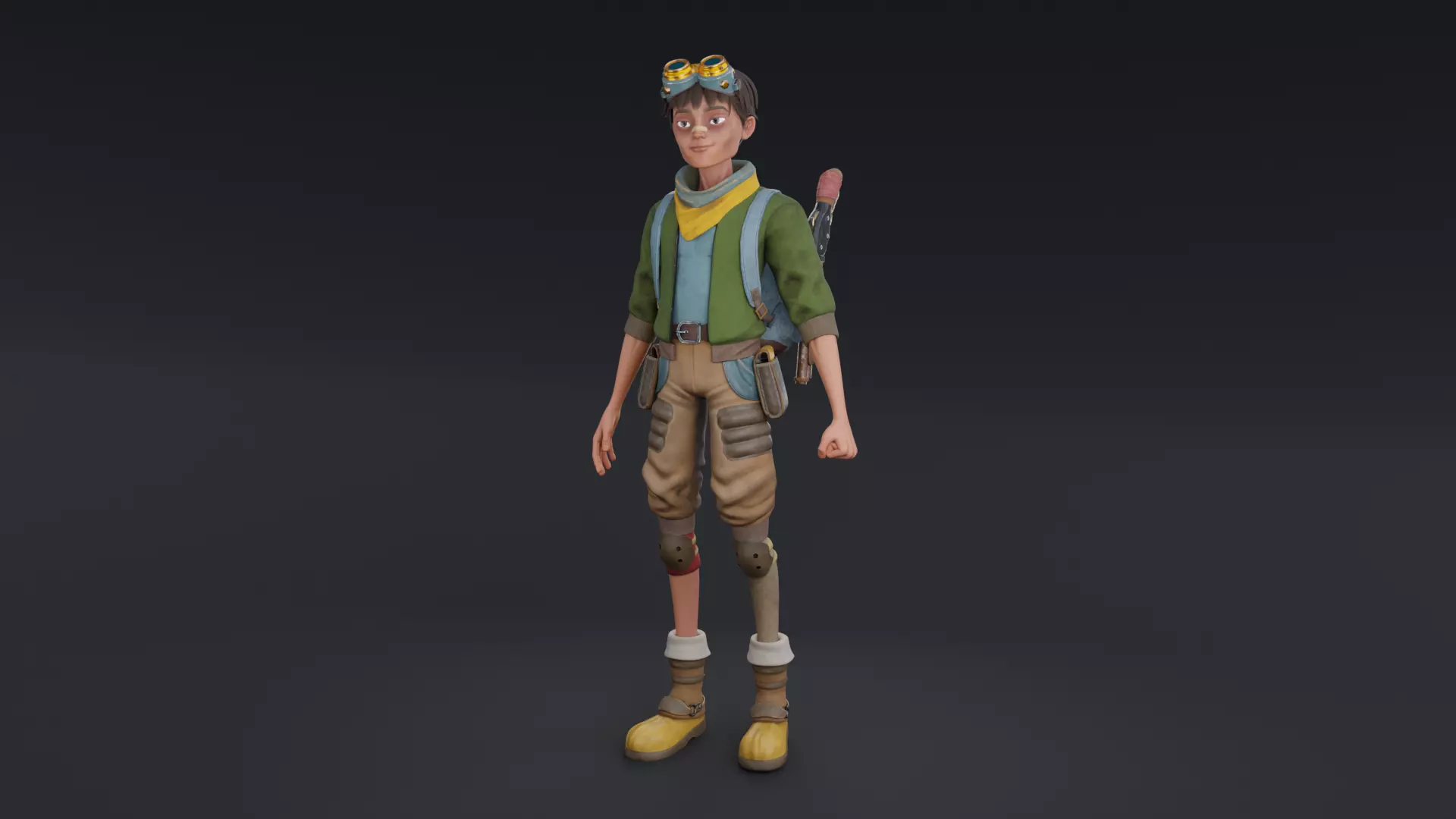 Post Apocalyptic Young Mechanic Character Game Ready 3D Model Low-poly 3D model_0