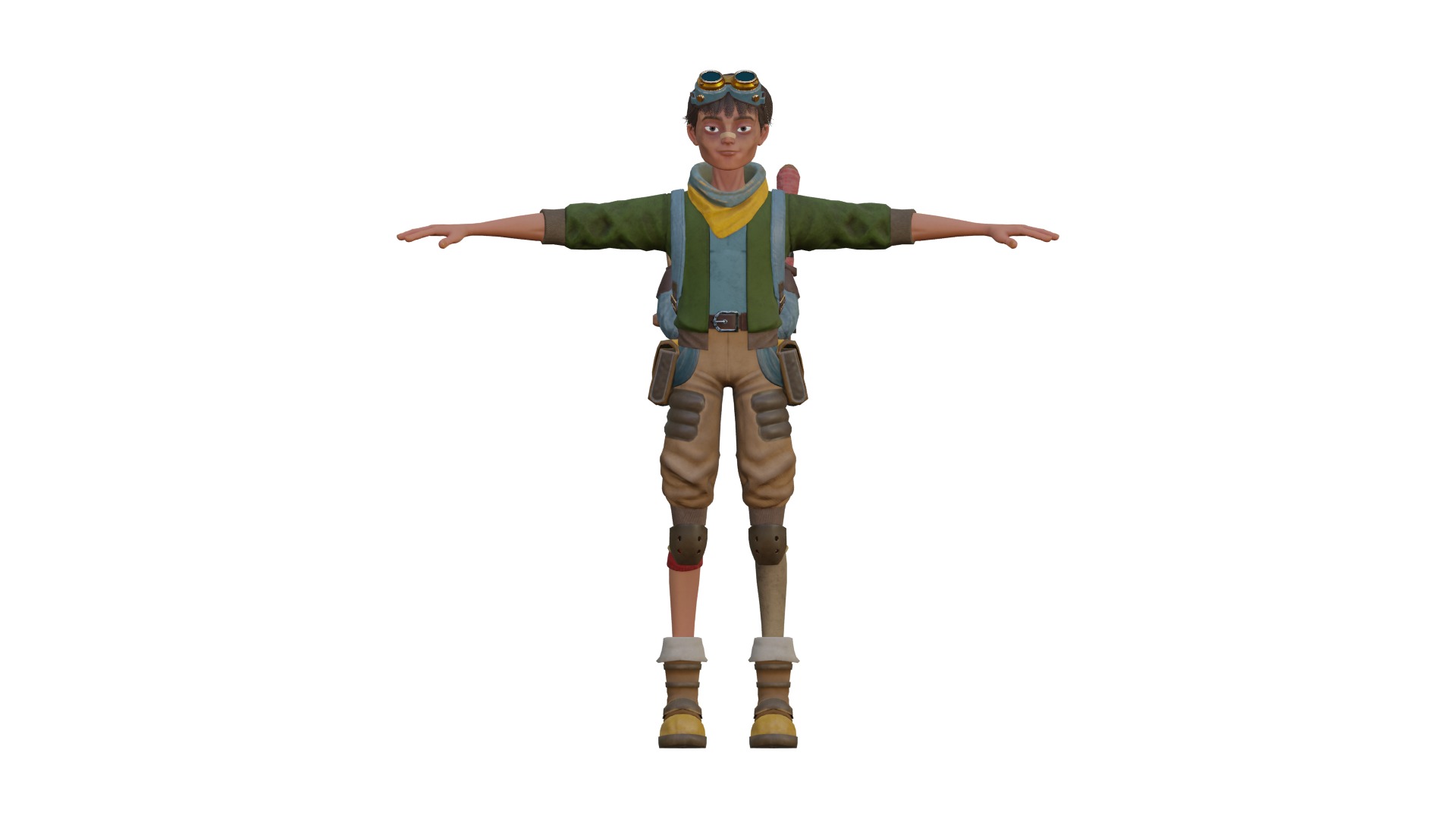 Post Apocalyptic Young Mechanic Character Game Ready 3D Model Low-poly 3D model_1