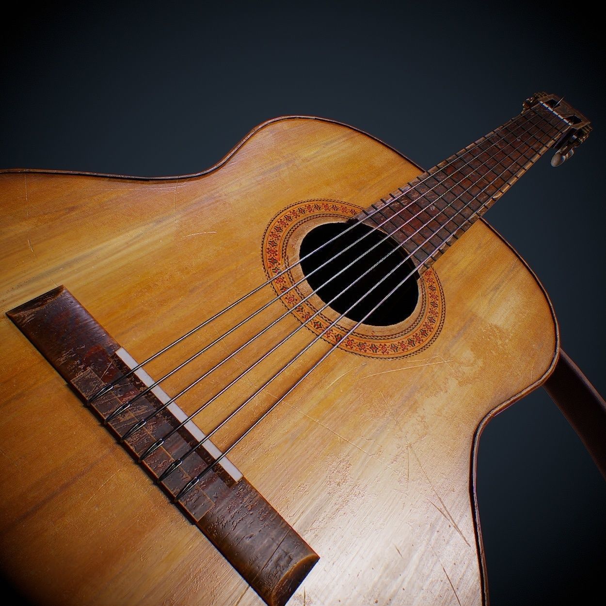 Guitar acoustic Low-poly 3D model_7