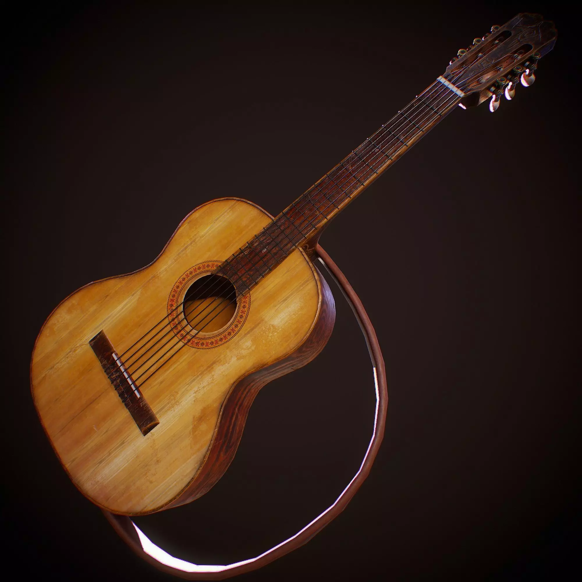 Guitar acoustic Low-poly 3D model_0