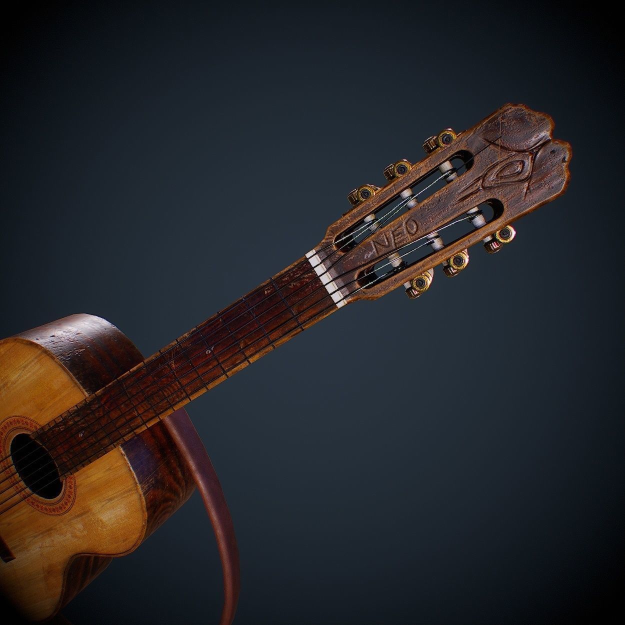 Guitar acoustic Low-poly 3D model_6